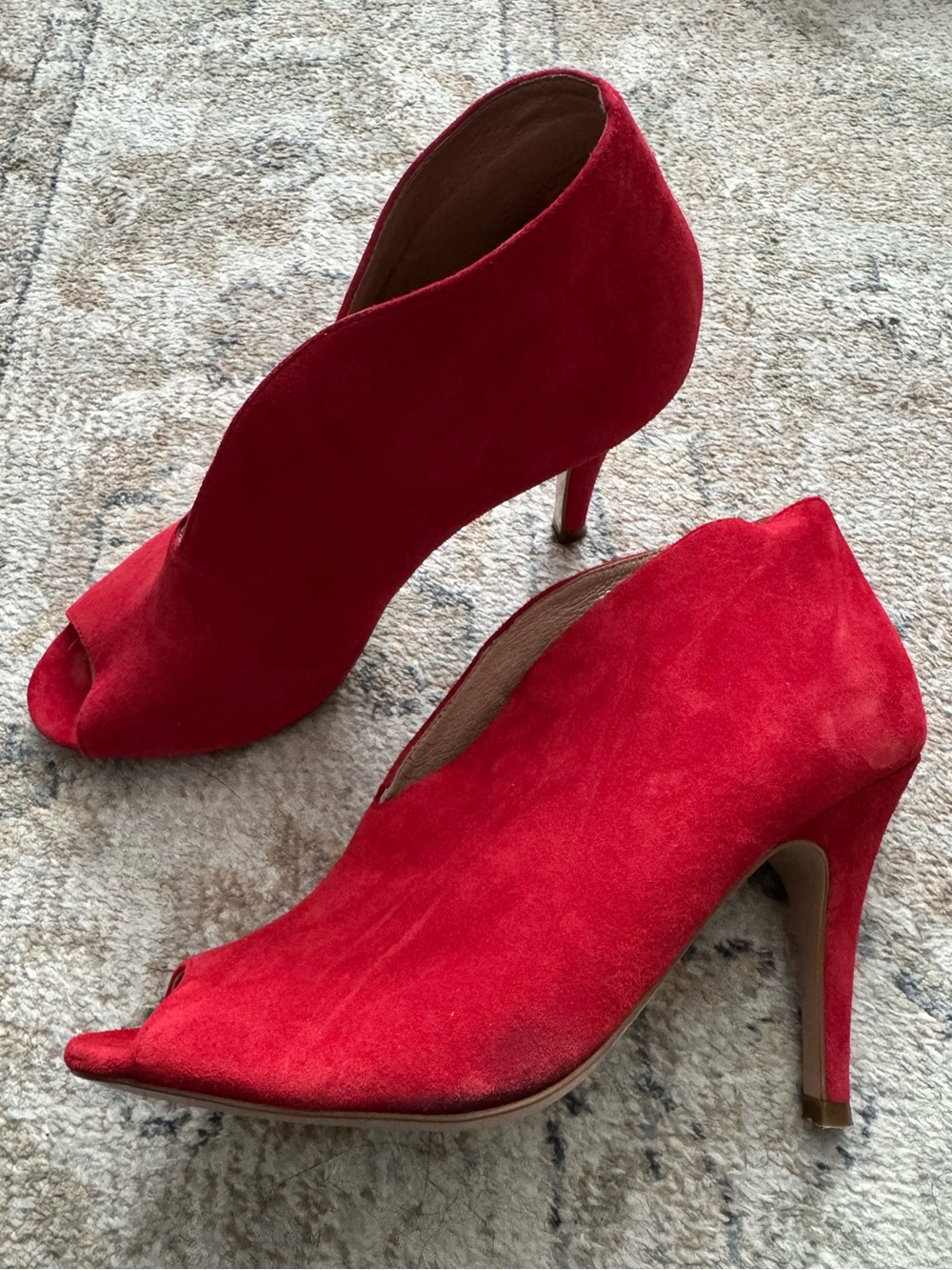 Halogen Red Suede Peep-Toe High Heel Ankle Booties